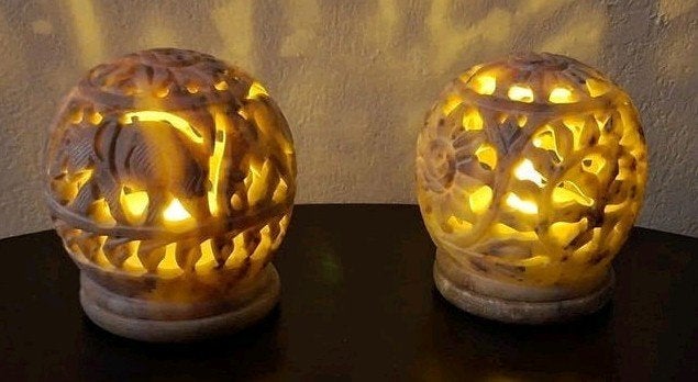 Speksteen/Marmer Lichtjeshouder set 2 stuks, Ophalen of Verzenden, Nieuw, Overige materialen, Minder dan 25 cm