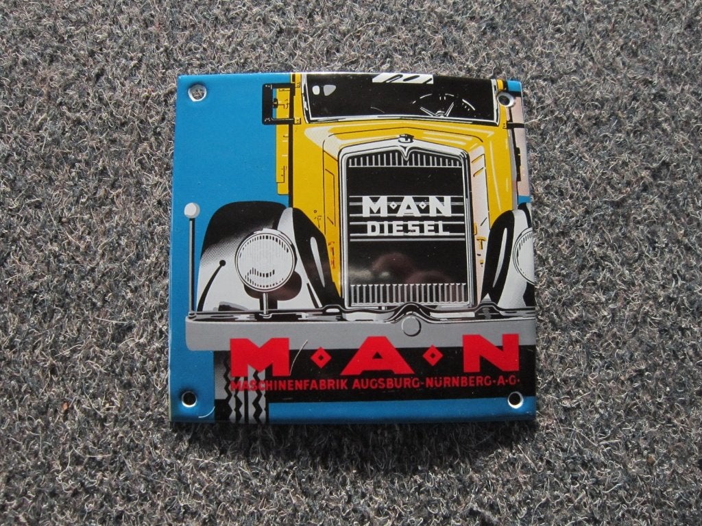 MAN TRUCKS EMAILLE RECLAMEBORD, Verzamelen, Merken en Reclamevoorwerpen, Ophalen, Zo goed als nieuw, Reclamebord