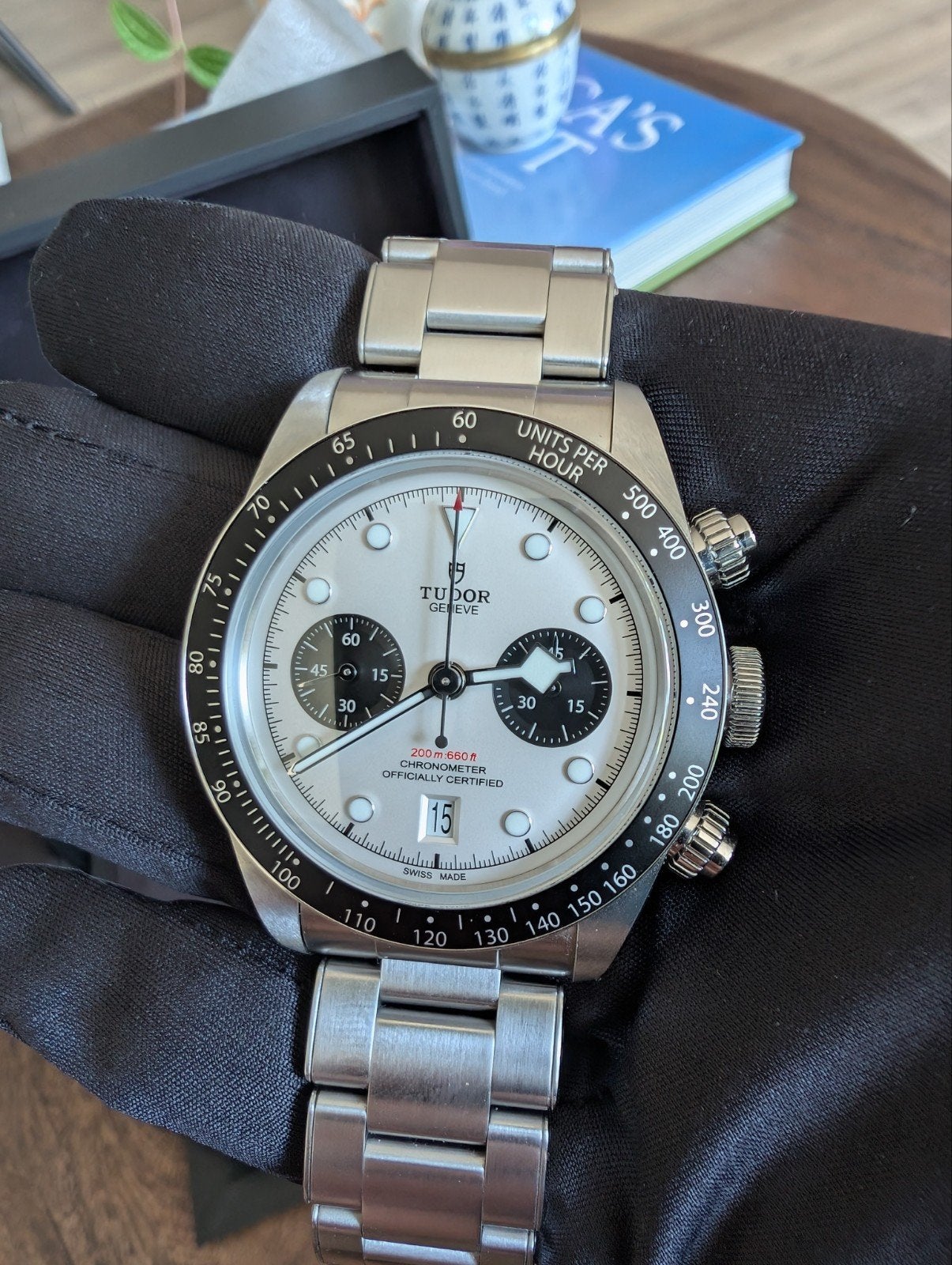 Tudor Black Bay chrono Panda als nieuw!, Sieraden, Tassen en Uiterlijk, Horloges | Heren, Ophalen, Zo goed als nieuw, Staal, Overige merken