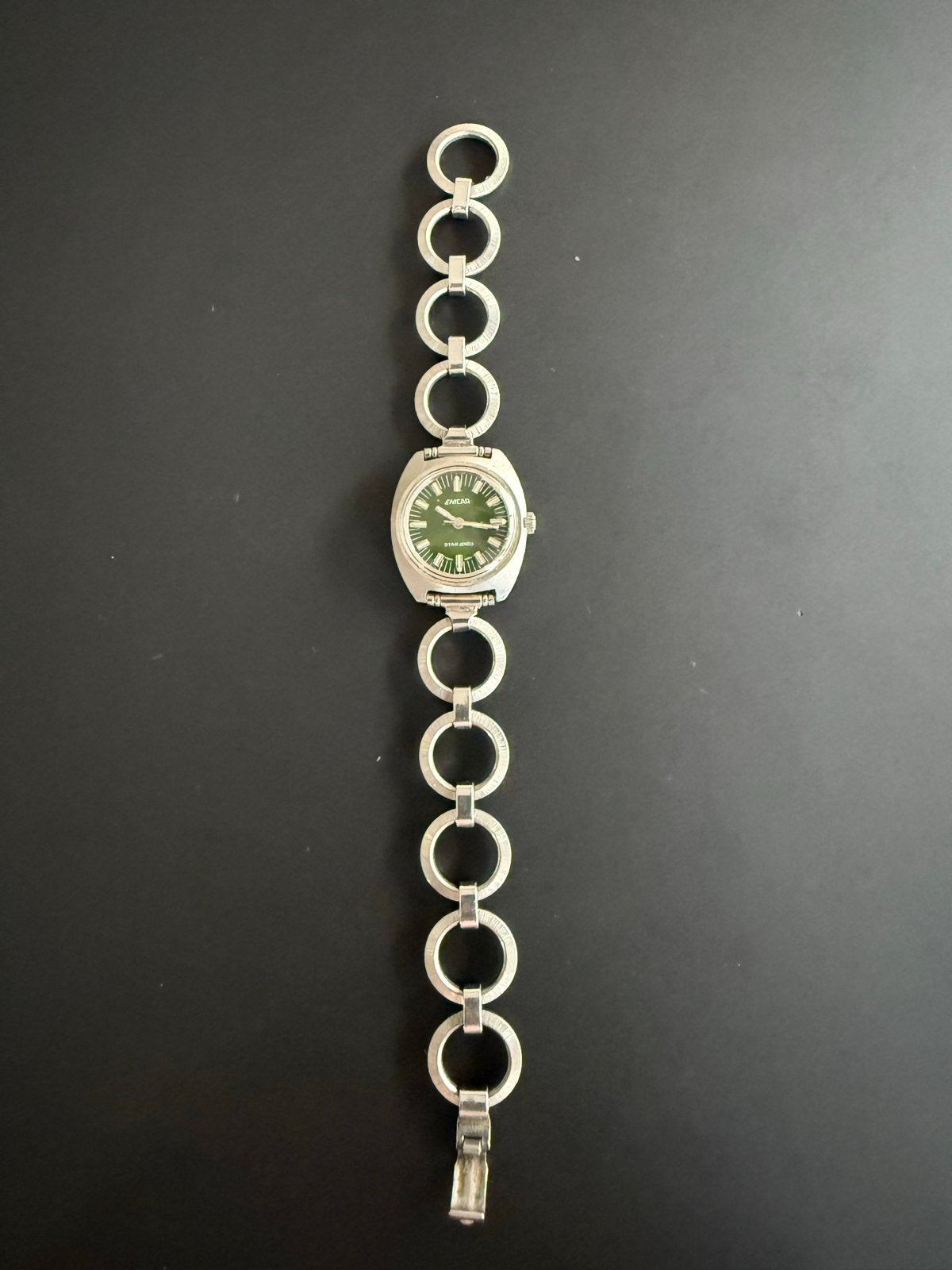 Vintage Enicar Star Jewels horloge groen – ZRC band – Swiss, Overige merken, Gebruikt, Staal, Polshorloge