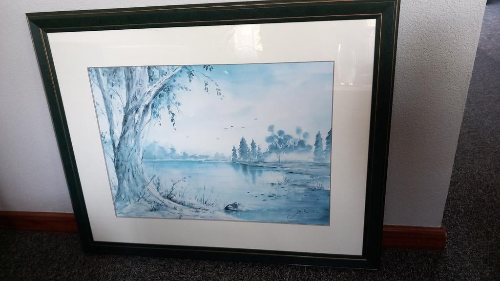 Schilderij: Winters Landschap in Blauwtinten, Ophalen