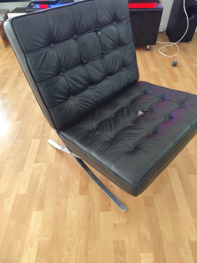 Zwarte Barcelona Chair, Mies van der Rohe, Ophalen, Gebruikt, Zwart, Leer