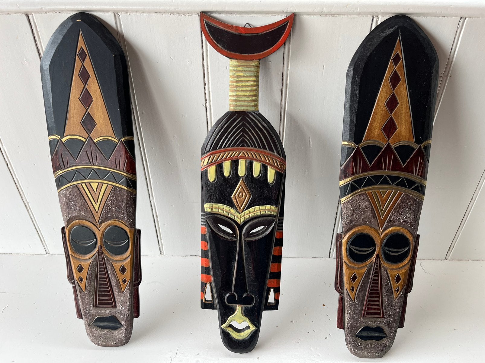 3 stuks handgemaakte houten maskers in Aftikaanse stijl, Antiek en Kunst, Kunst | Beelden en Houtsnijwerken, Ophalen of Verzenden