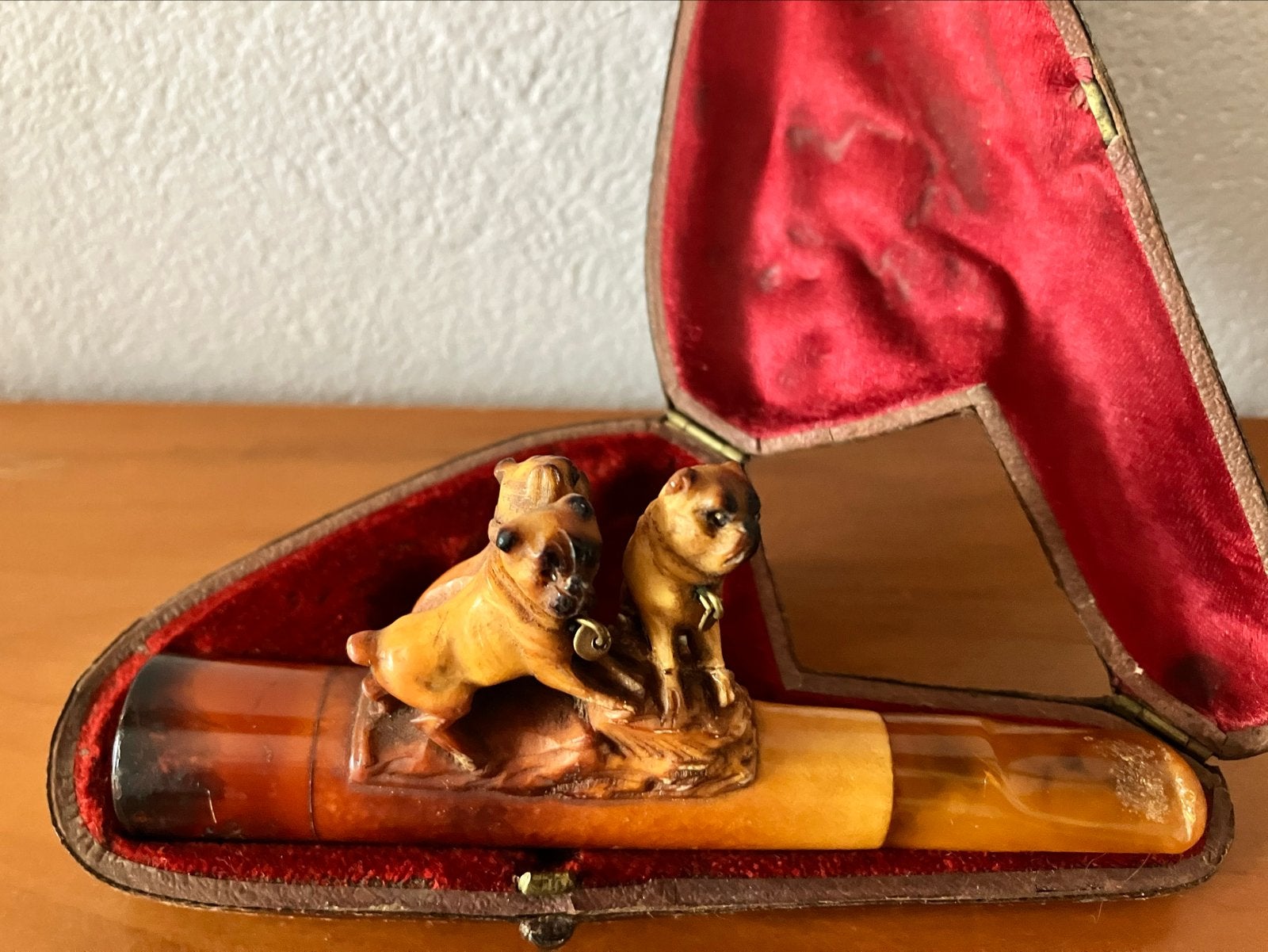Antiek Meerschaum Sigaren Pijpje met 3 Mopshonden - ca. 1900, Ophalen of Verzenden