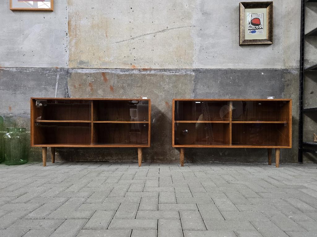 Mid Century Teak Dressoir Lowboard Vintage Lage Vitrine Kast, Huis en Inrichting, Kasten | Dressoirs, 100 tot 150 cm, Ophalen of Verzenden