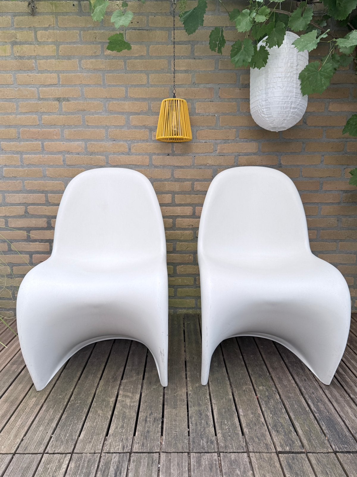 Verner Panton stoelen / vitra / Mat wit, Vintage, Kunststof, Gebruikt, Twee