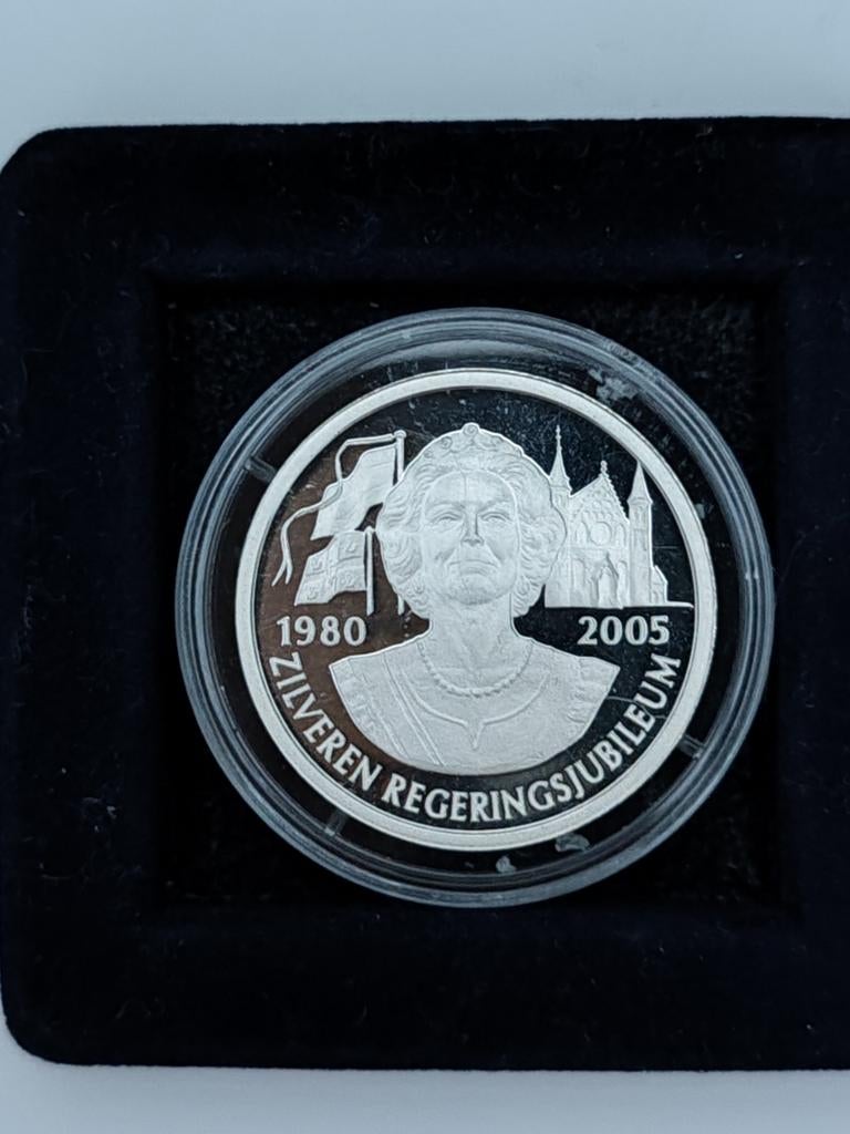 Zilveren penning regeringsjubileum Beatrix, Postzegels en Munten, Penningen en Medailles, Zilver, Ophalen
