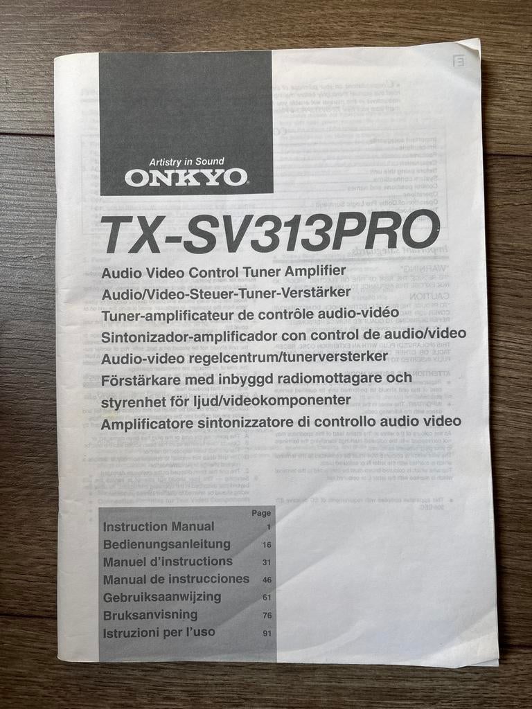 Handleiding Onkyo TX-SV313PRO Audio Video Control Tuner, Ophalen of Verzenden, Minder dan 60 watt, Onkyo, Gebruikt