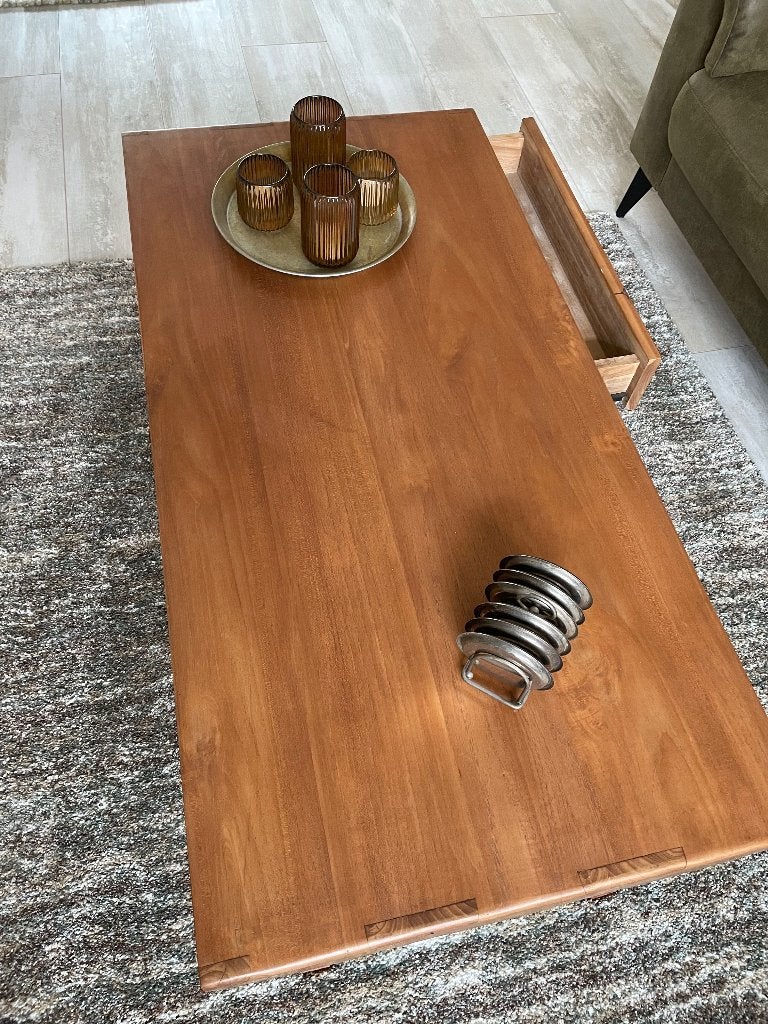 salontafel, Huis en Inrichting, Tafels | Salontafels, Ophalen, Gebruikt, 100 tot 150 cm, Koloniaal teak