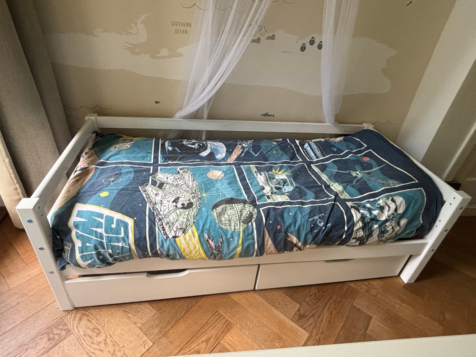 Wit kinderbed met opberglades – 78 x 168 cm, Ophalen, 90 cm, Eenpersoons, Wit