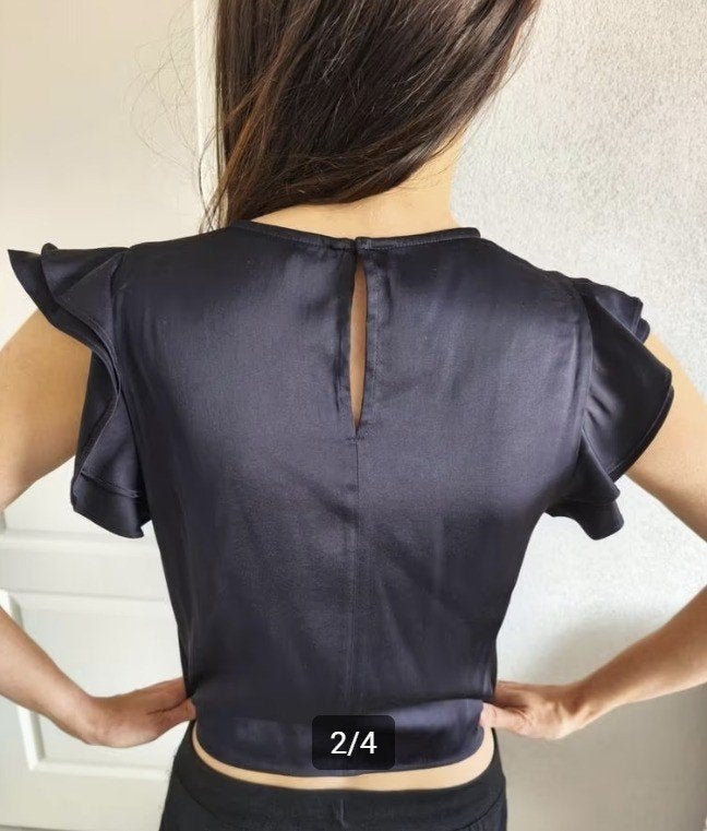 Zara XS elegante marineblauwe blouse met vlindermouwen, Kleding | Dames, Zara, Zo goed als nieuw, Korte mouw, Maat 34 (XS) of kleiner