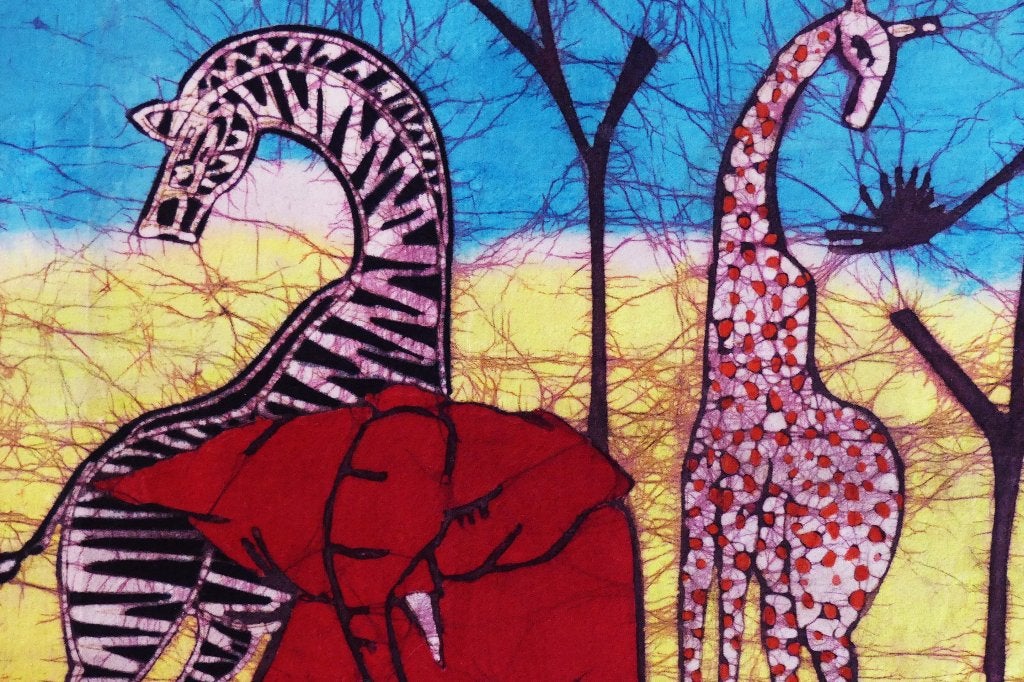 schilderij Tanzania, Antiek en Kunst, Landschap, Ophalen of Verzenden, Handgeschilderd, Gemengde techniek