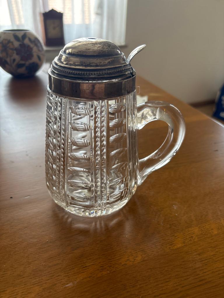 Antieke Glazen Suikerpot met Zilveren Deksel, Antiek en Kunst, Ophalen