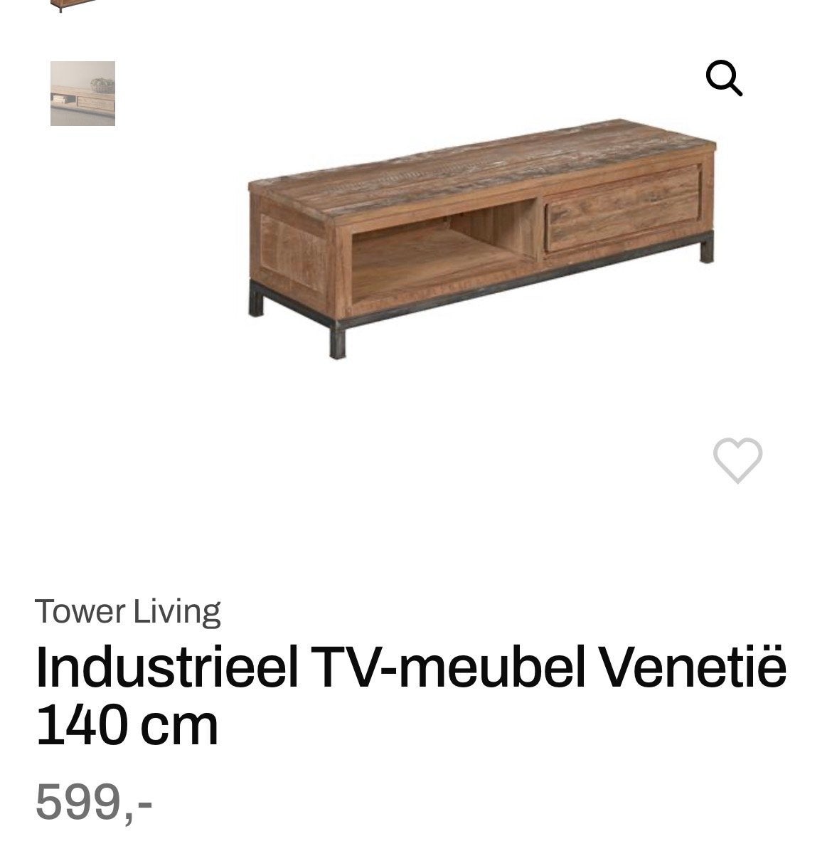 Industrieel TV-meubel Venetië 140 cm - Zo goed als nieuw, Ophalen, 100 tot 150 cm, Teakhout, Zo goed als nieuw