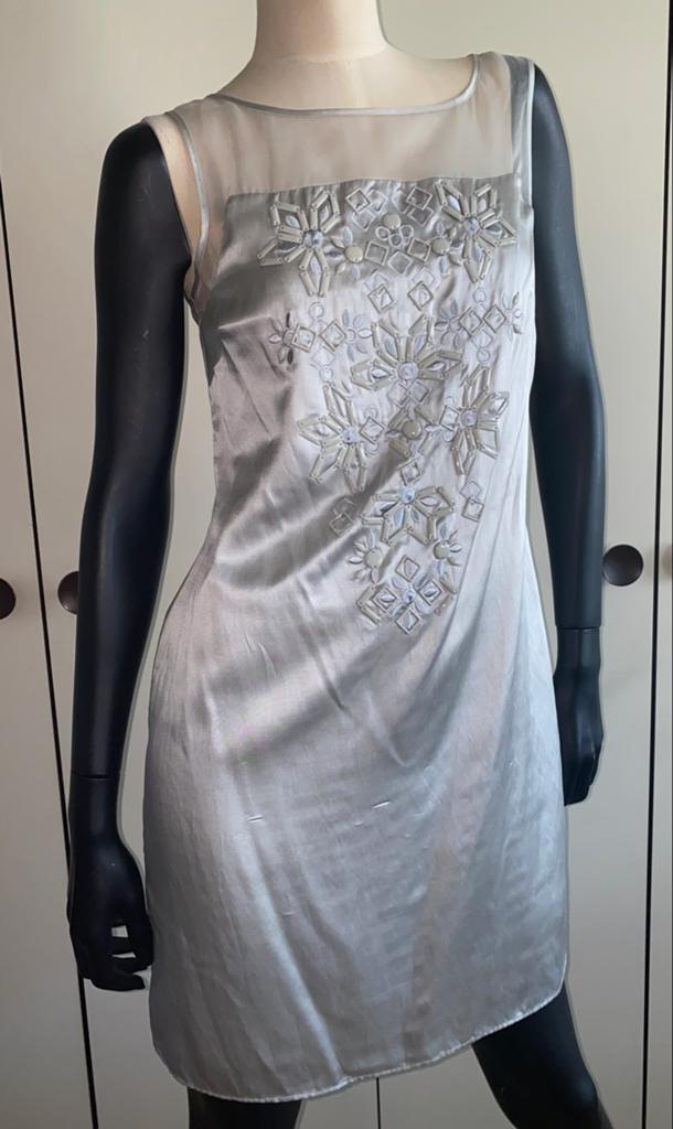 Untold Zilveren Jurk met Kralen en Transparante Details m. S, Kleding | Dames, Jurken, Nieuw, Maat 36 (S), Grijs, Boven de knie
