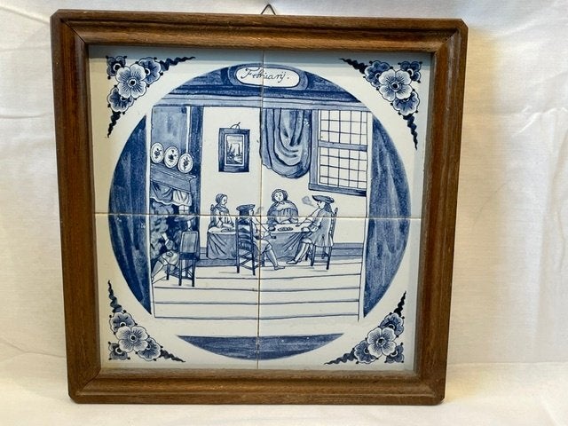 Nr.259: Delfts blauw vintage tegeltableau februari., Ophalen of Verzenden