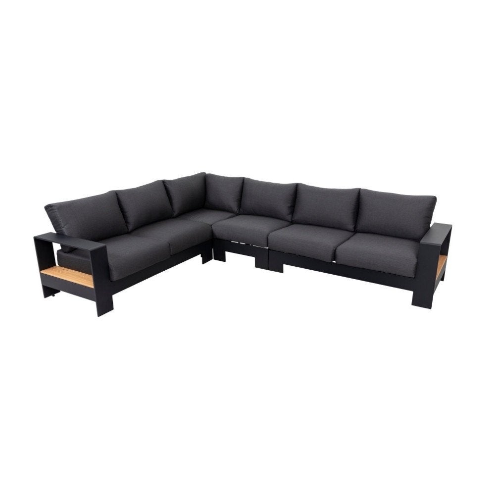 Reims hoek loungeset | aluminium + teakhout | 307x236cm, Ophalen, Aston Martinlaan 36, Bank, 6 zitplaatsen