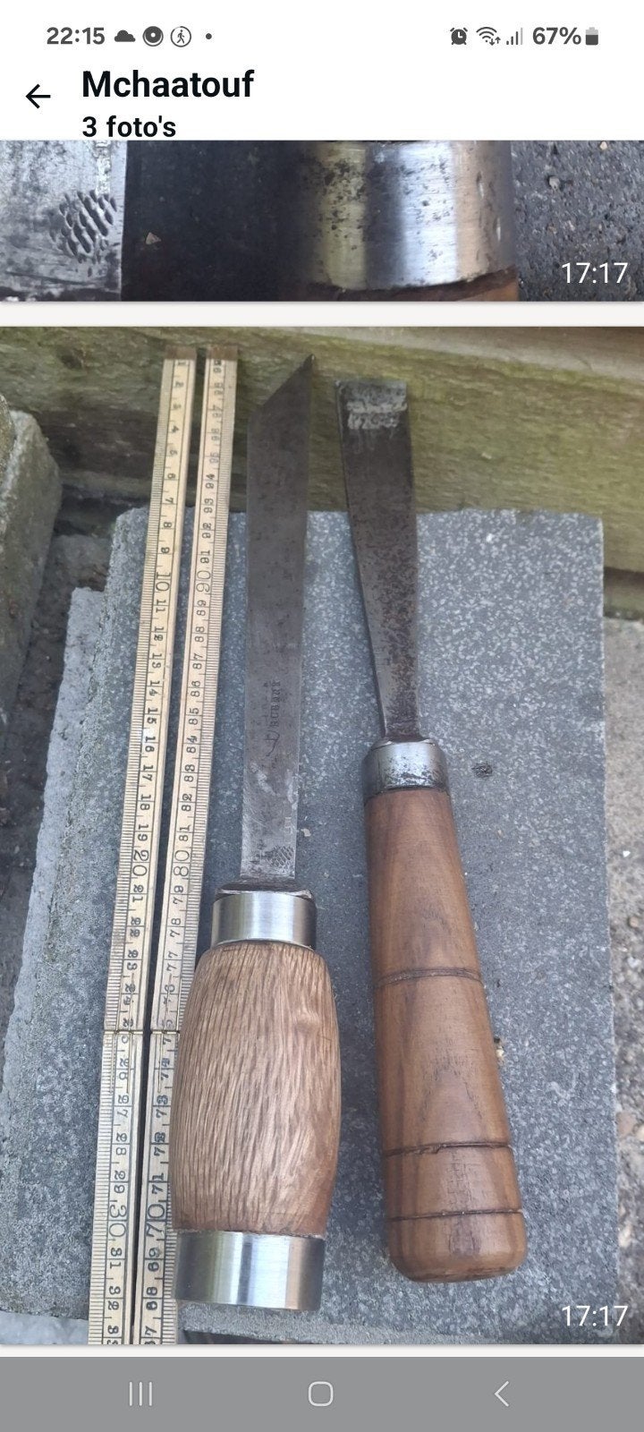 Oude beitels met houten handvatten - set van 2, Ophalen, Gebruikt, Beitel, Overige merken