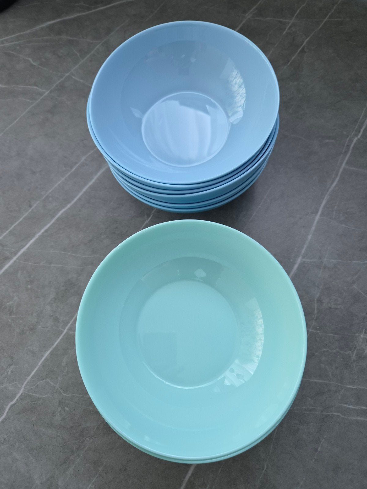 10 Glazen Seveer Schaaltjes - Lichtblauw/Lichtgroen - 15 cm, Ophalen of Verzenden