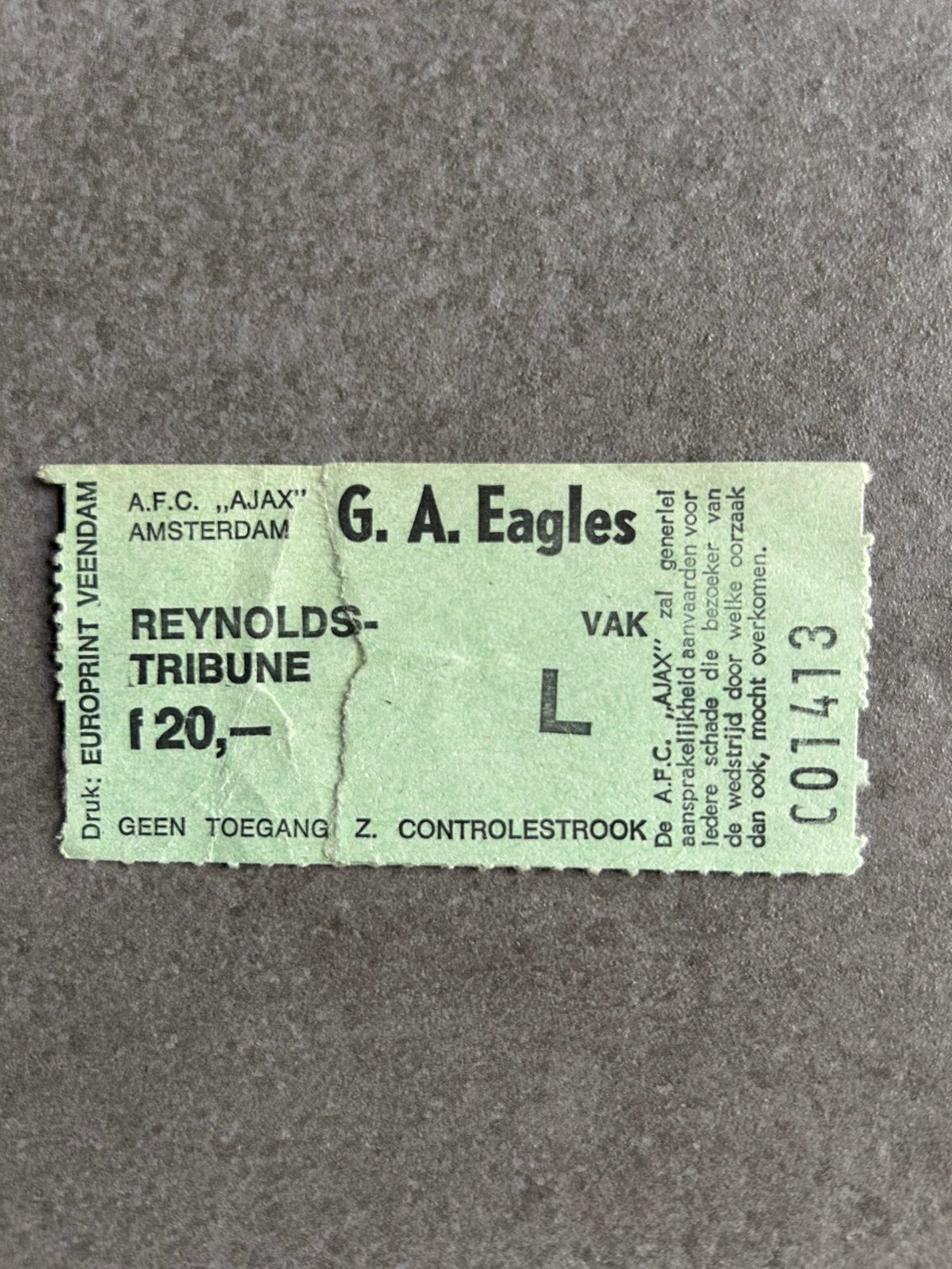 Ajax - G.A. Eagles ticket, Verzamelen, Ophalen of Verzenden, Gebruikt, Ajax, Overige typen
