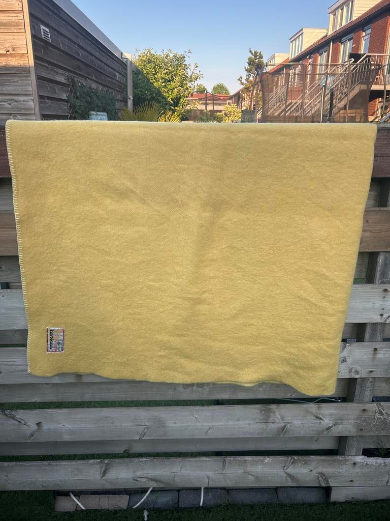 Vintage Hatéma wollen deken - Geel, Ophalen of Verzenden, Gebruikt