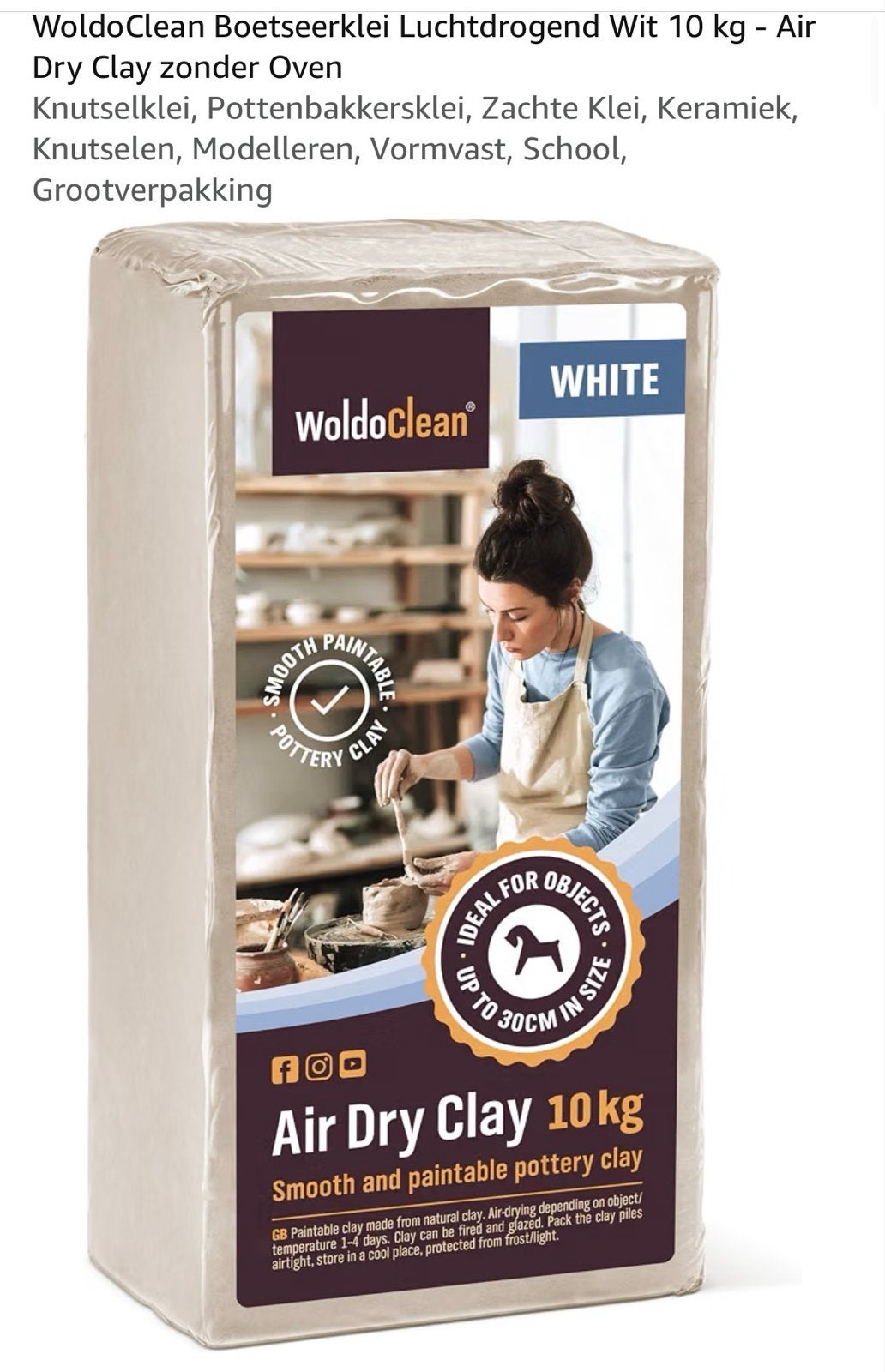 WoldoClean Boetseerklei Luchtdrogend Wit 10 kg - Zonder Oven, Ophalen, Nieuw, Educatief, Knutselmateriaal