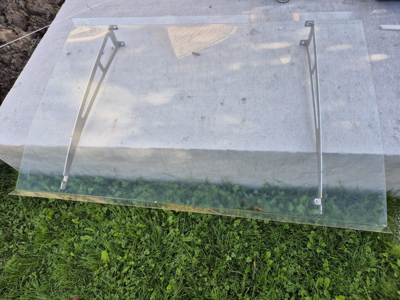 Kunststof afdakje voor boven deur met rvs beugels, Ophalen, Gebruikt, Minder dan 80 cm, 80 tot 120 cm