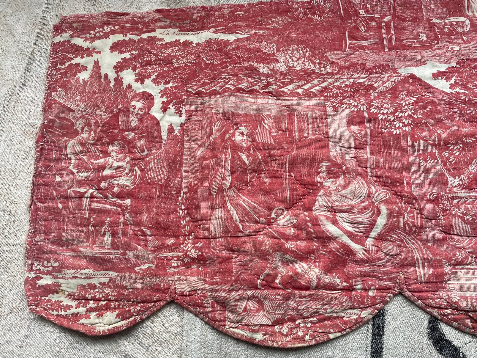 Antieke Franse Toile de Jouy flang stof lap 18e eeuw, Ophalen of Verzenden