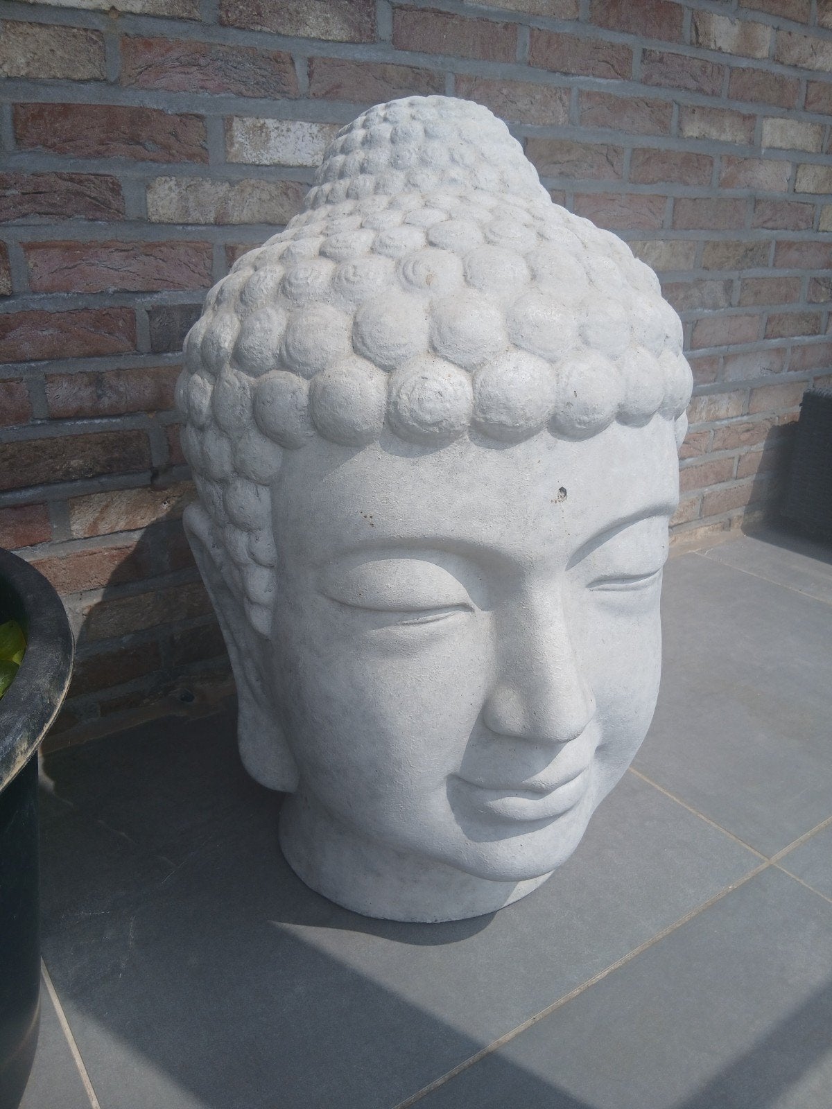 Betonnen Boedha hoofd, Ophalen, Gebruikt, 65 cm, Grijs