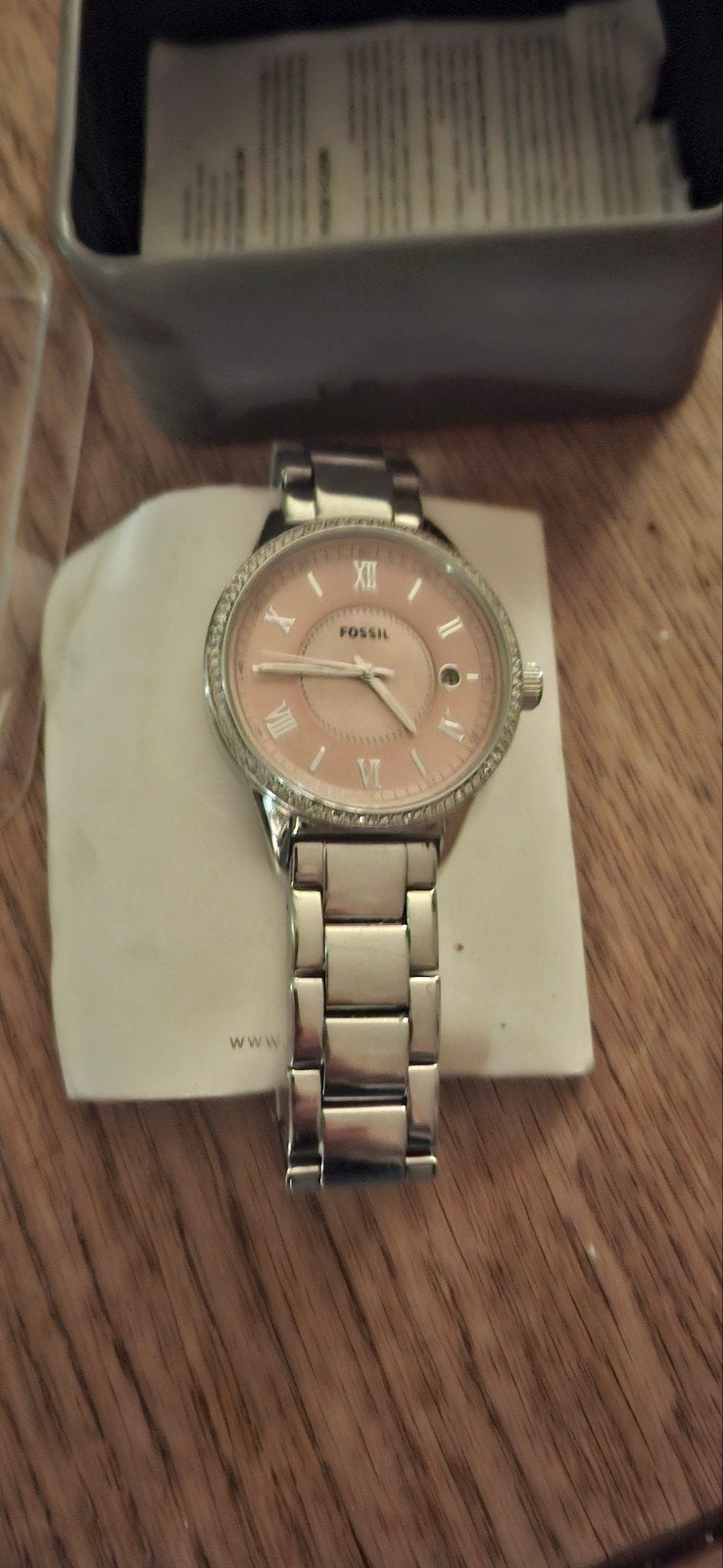 Fossil dameshorloge met originele doosje, Staal, Gebruikt, Staal, Fossil