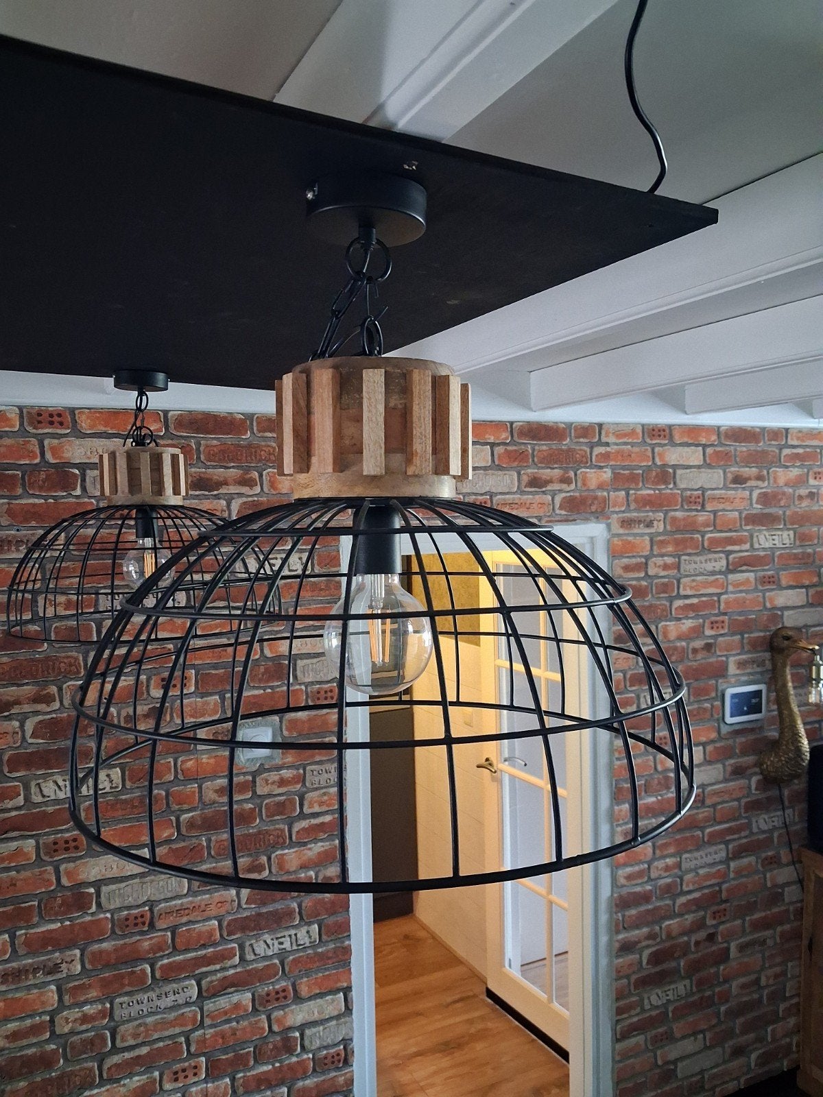 Hanglampen mangohout/staal, Ophalen of Verzenden, Zo goed als nieuw