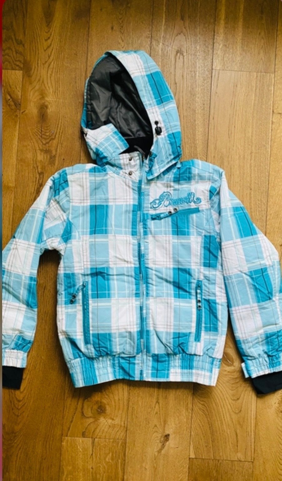 Brunotti ski-jas/winterjas geruit blauw/wit maat S, Ophalen of Verzenden, Zo goed als nieuw, Maat 36 (S), Jack