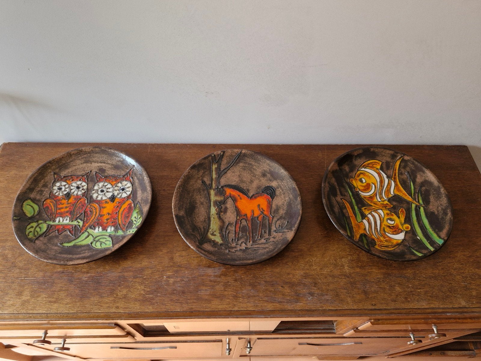 3 prachtige Ruscha Keramik wandborden, Antiek en Kunst, Ophalen