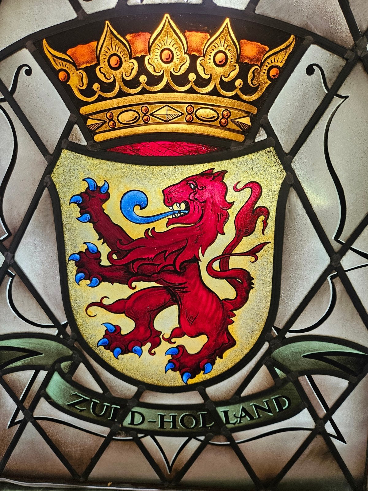 Antiek Glas in Lood Raam Wapen Zuid-Holland Gebrandschilderd, Ophalen