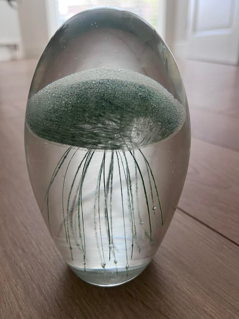 Glazen presse-papier met groene kwal, Groen, Gebruikt, Ophalen of Verzenden, Modern