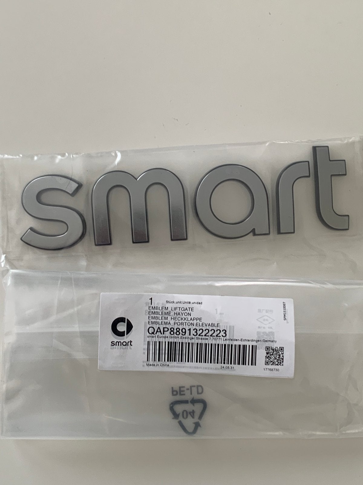 Smart embleem 2026. Nieuw. Zilver. OEM Smart, Voor, Nieuw, Ophalen of Verzenden, Motorkap