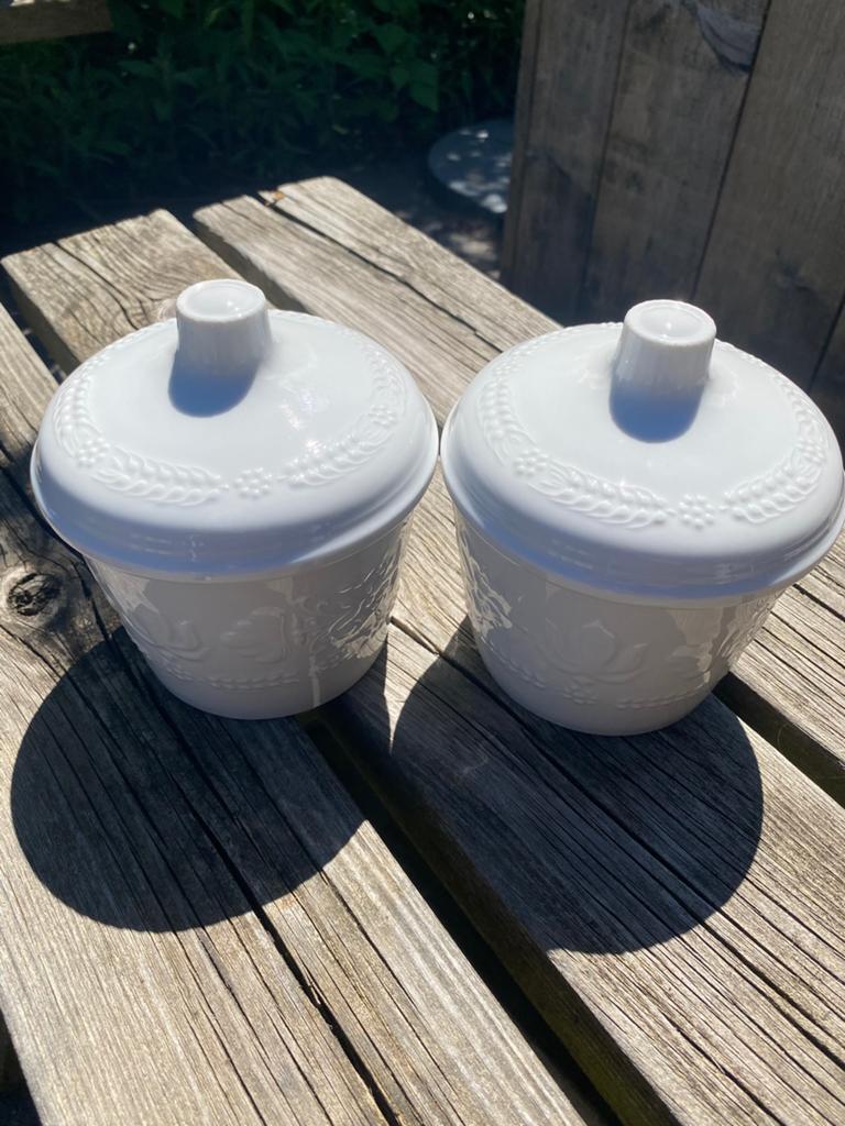 Vintage porseleinen potten van Bona Seltmann Weiden Bavaria, Gebruikt, Ophalen of Verzenden, Voorraadpot, Steen/keramiek