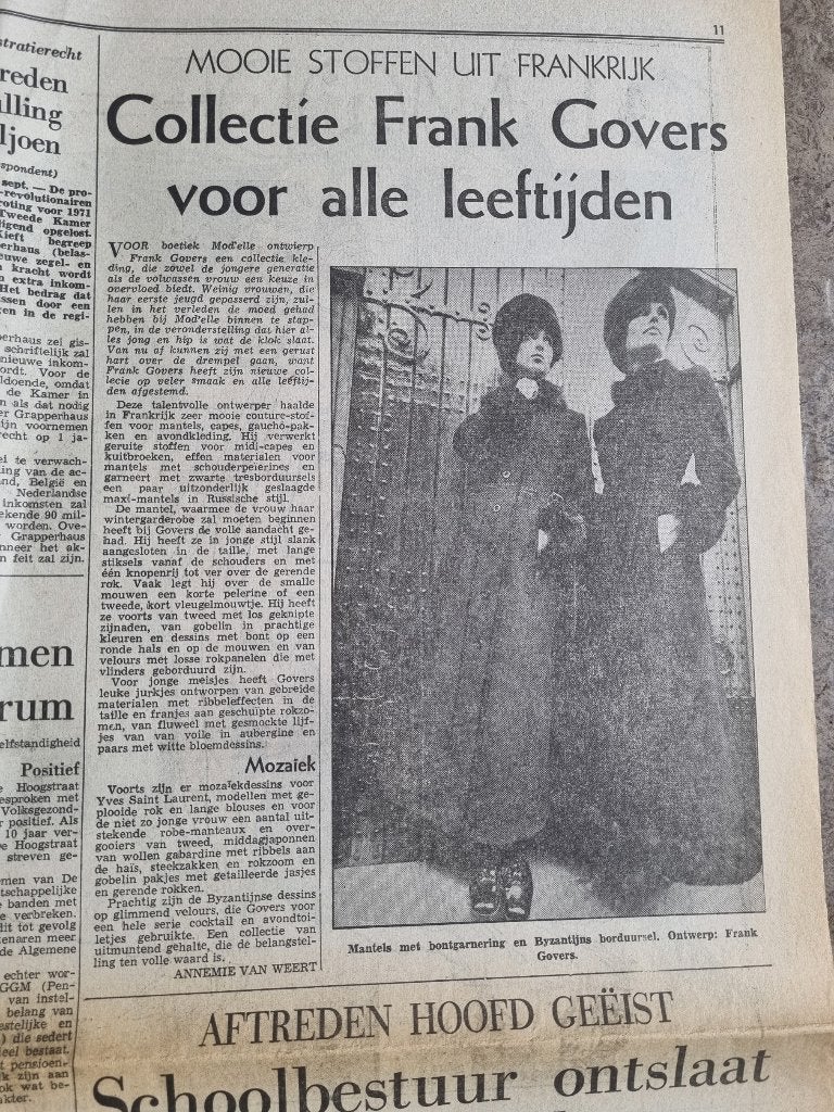 MODE Nieuwe collectie Frank Govers (1970), Ophalen of Verzenden, 1960 tot 1980, Knipsel(s)