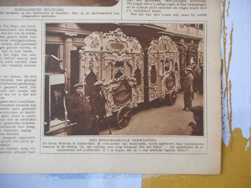 Amsterdam. Fa. Warnies. Verhuur draaiorgels. Veiling. 1923., Ophalen of Verzenden, 1920 tot 1940, Nederland, Knipsel(s)