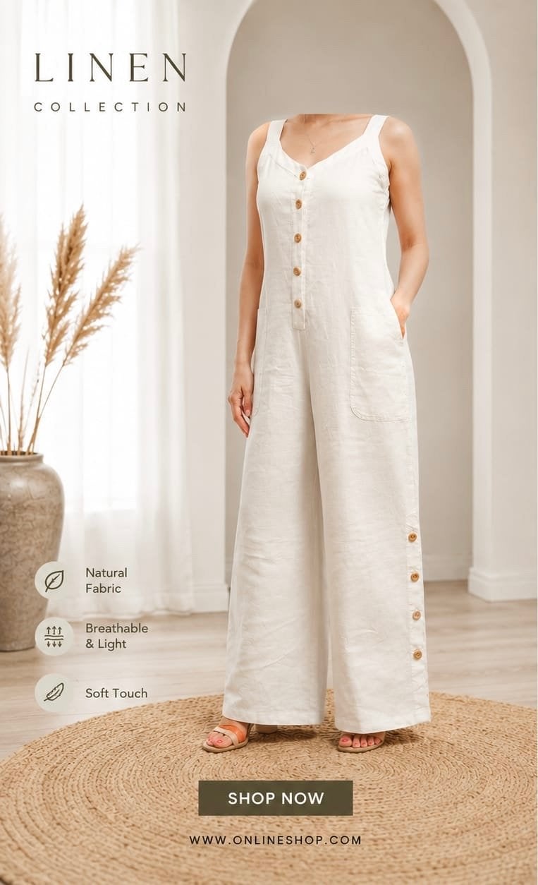 Witte linnen jumpsuit met knopen - Caroline Biss, Ophalen of Verzenden, Zo goed als nieuw, Maat 42/44 (L), Wit
