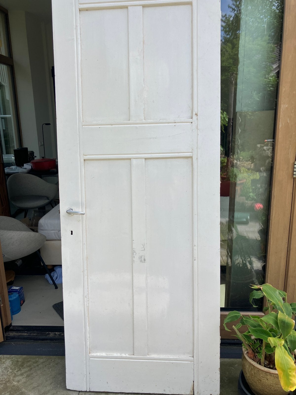Grenen paneeldeur te koop., Ophalen, Gebruikt, 80 tot 100 cm, 215 cm of meer