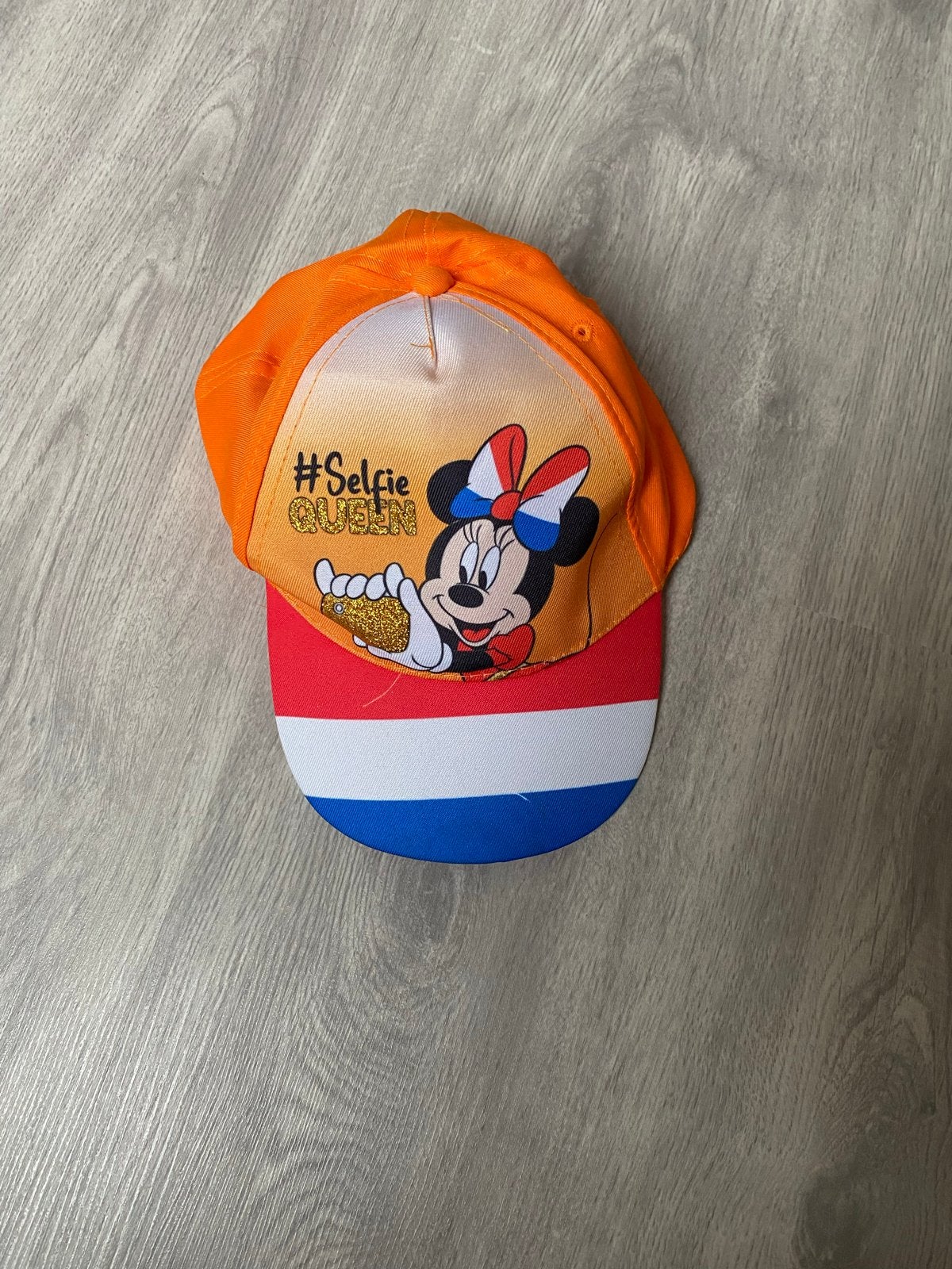 Oranje Minnie Mouse pet met glitters - Koningsdag/feest, Maat 50, Meisje, Ophalen of Verzenden, Pet