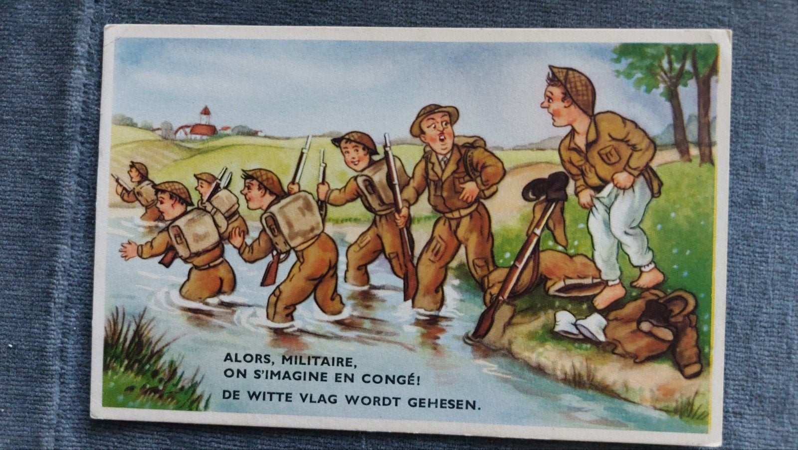 Militair humor, De witte vlag wordt gehesen., Verzamelen, Ansichtkaarten | Themakaarten, Verzenden, 1940 tot 1960, Overige thema's