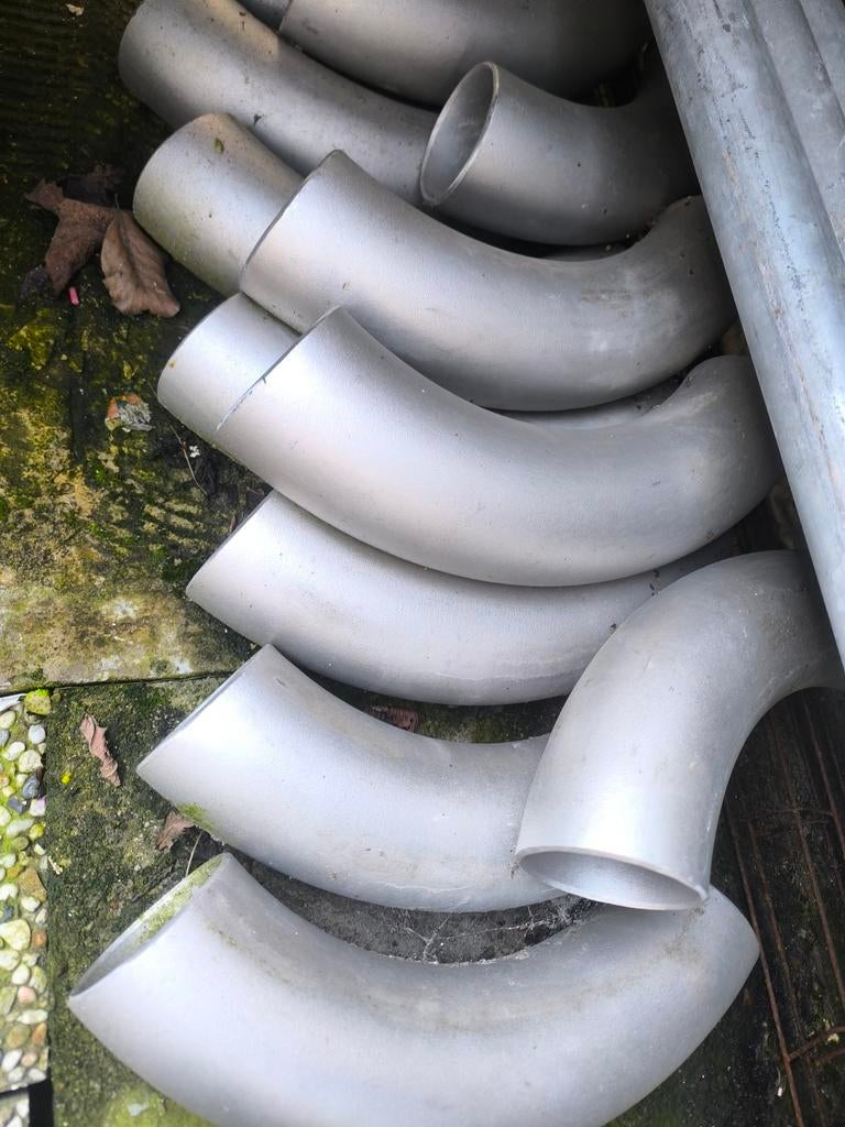 RVS Bochten 3 inch lang radius, Doe-het-zelf en Verbouw, Buizen en Afvoer, Bochten, Gebruikt, 60 tot 80 mm, Ophalen of Verzenden