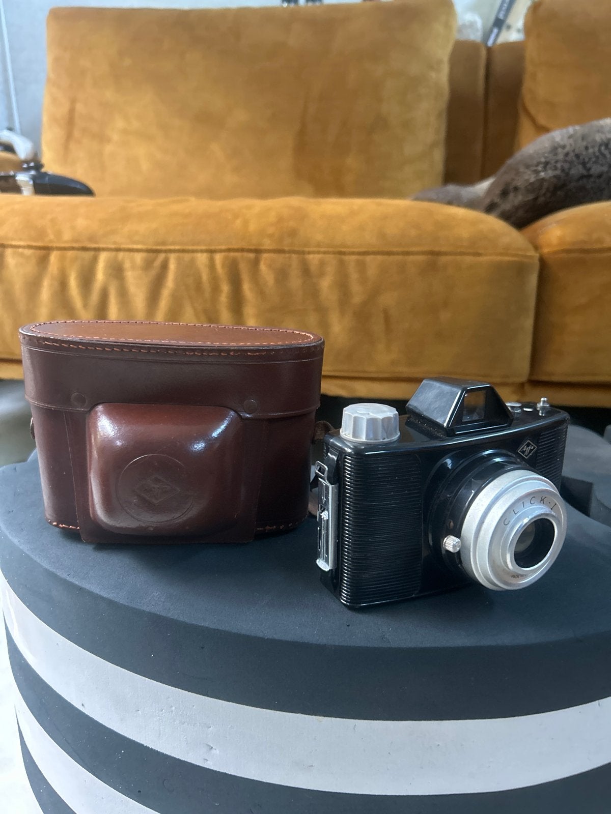 Vintage Agfa Click-I camera met leren tasje, Ophalen, Gebruikt, Compact, Overige Merken