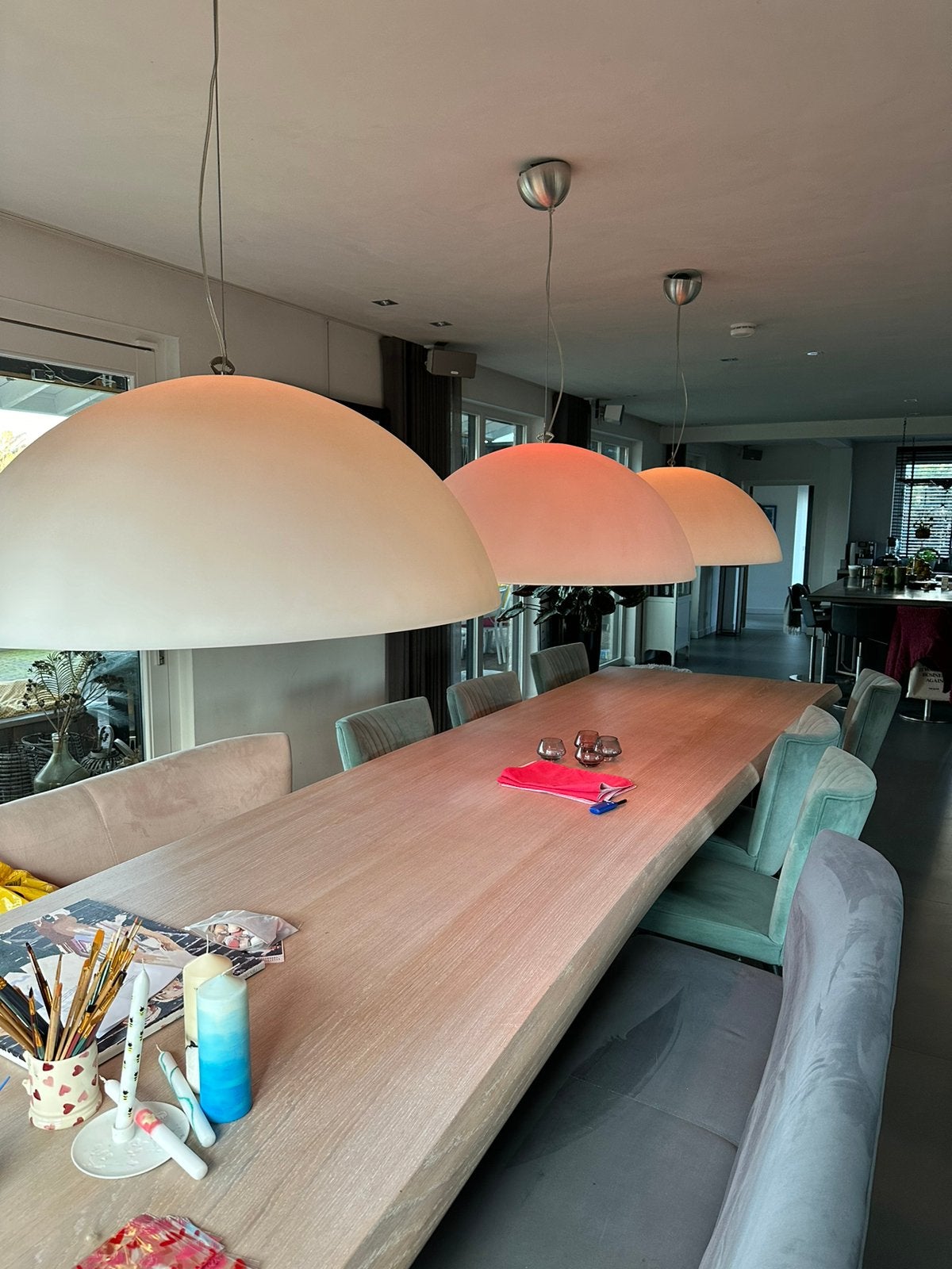 Eetkamer tafel hanglamp Dome 90 white, Huis en Inrichting, Lampen | Hanglampen, Ophalen, Kunststof, Gebruikt, E27 (groot)