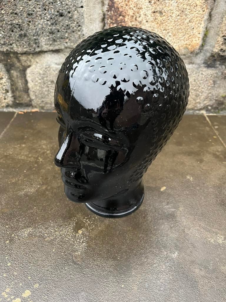 Vintage zwart glazen mannequin hoofd uit de 70s, Ophalen of Verzenden