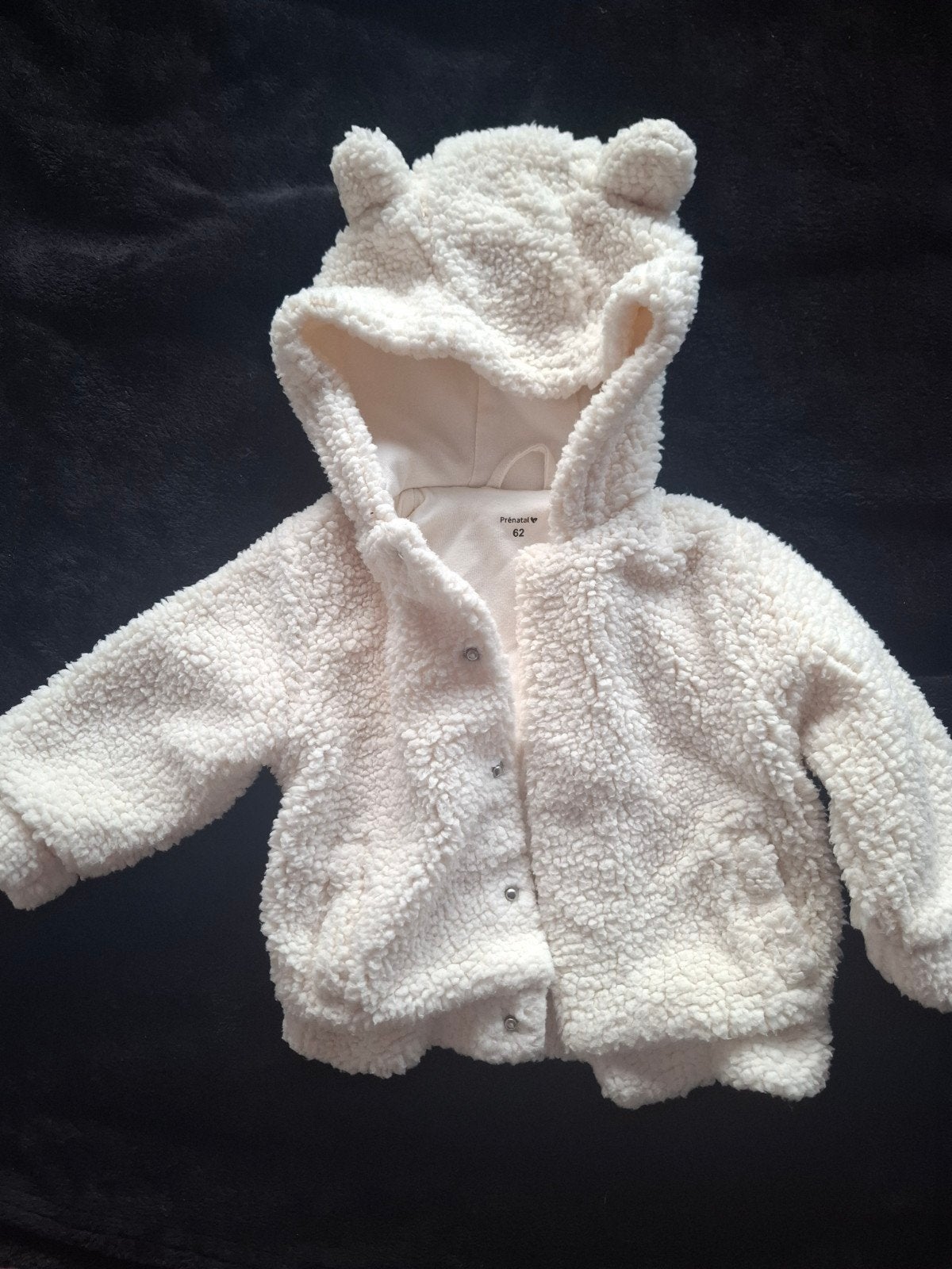 Schattig wit teddy jasje met oortjes - Prenatal maat 62, Kinderen en Baby's, Jongetje of Meisje, Ophalen of Verzenden, Zo goed als nieuw