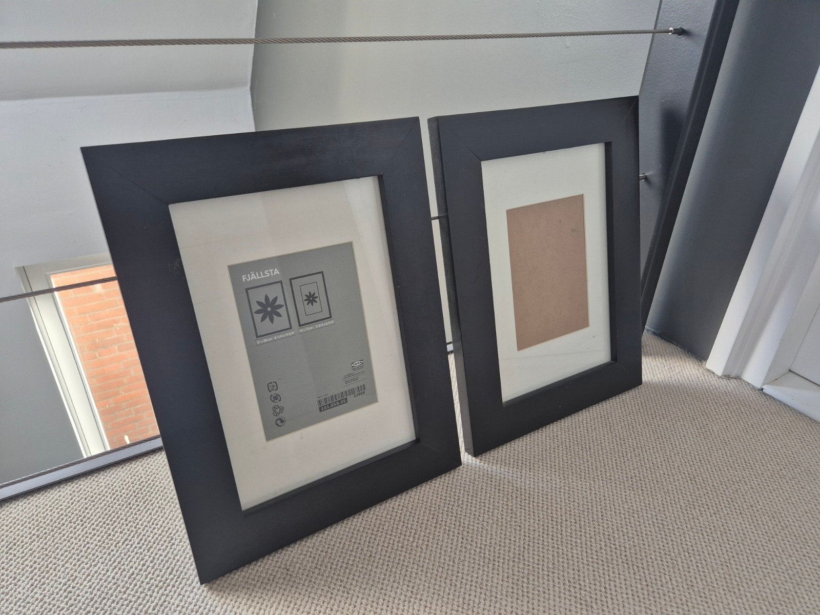 Set van 2 zwarte houten fotolijsten met passe-partout, Ophalen, Gebruikt, Zwart, Hout