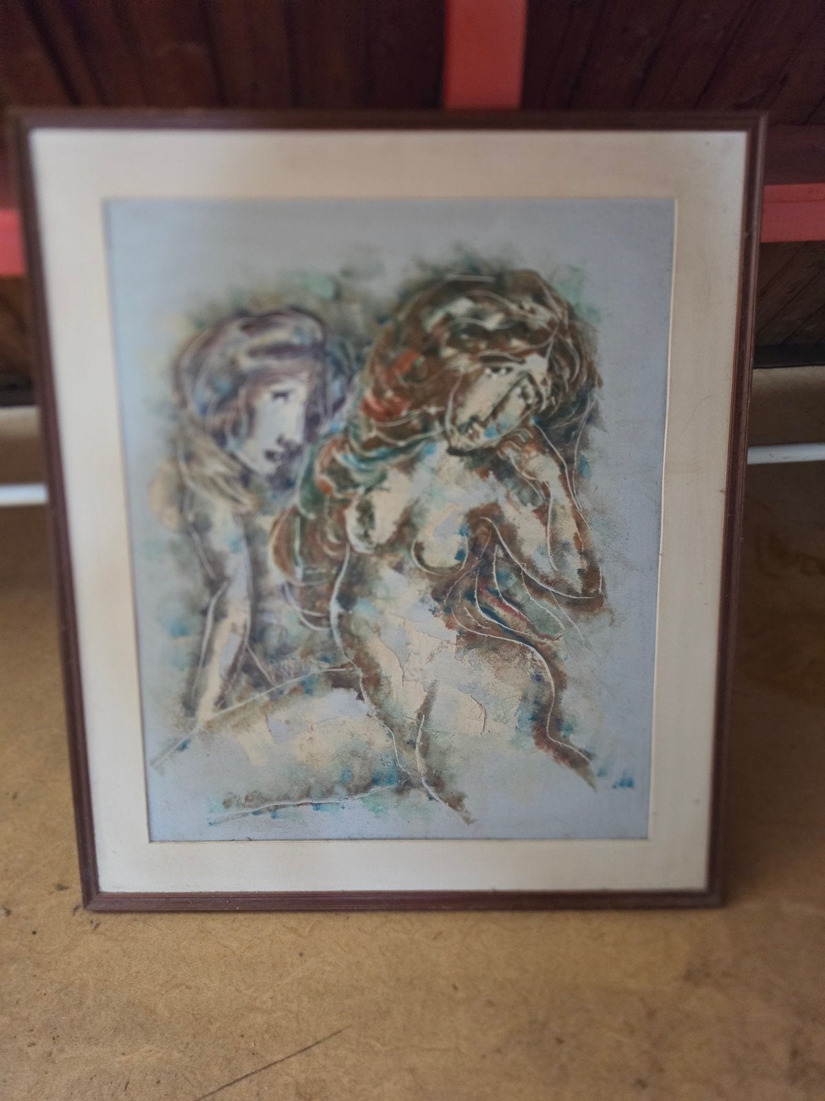 Abstract schilderij van Burnett.twee figuren, gesigneerd, Antiek en Kunst, Ophalen of Verzenden